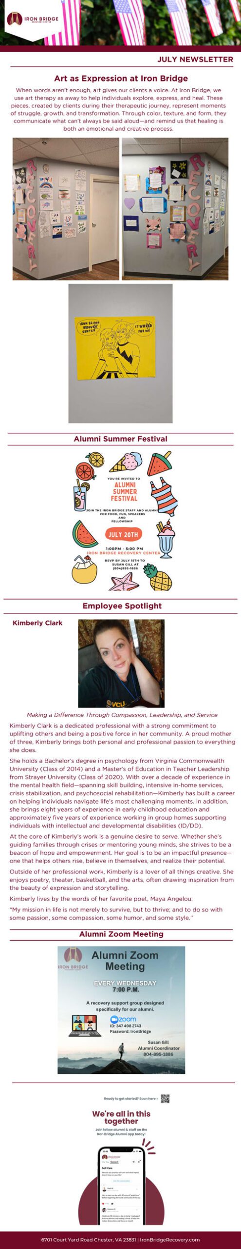 Iron Bridge Recovery Center July 2025 Alumni Newsletter