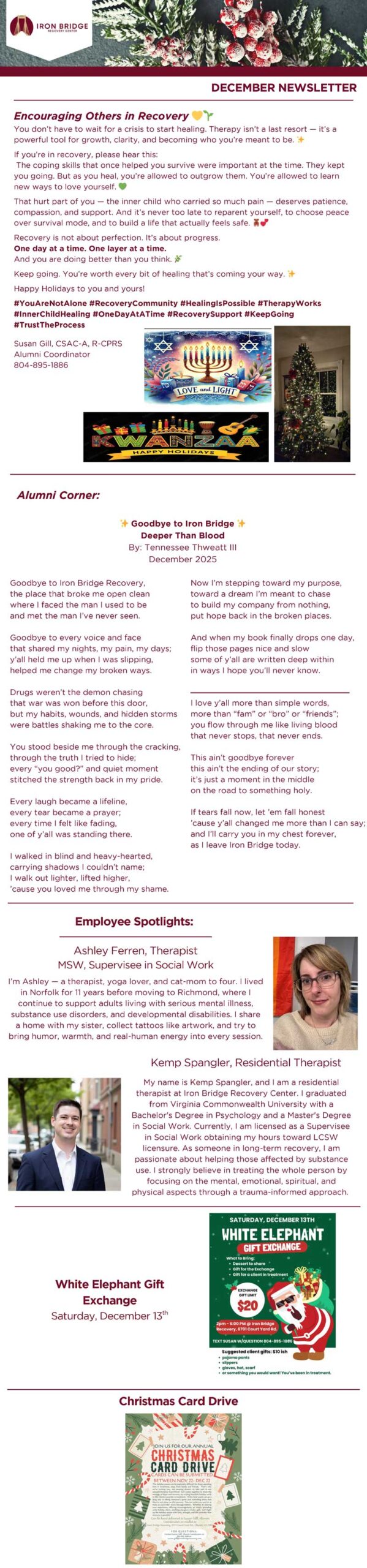 Iron Bridge Recovery Center December 2025 Alumni Newsletter