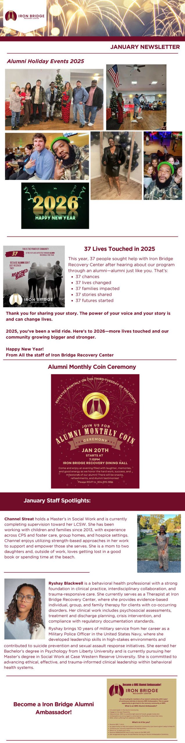 Iron Bridge Recovery Center January 2026 Alumni Newsletter